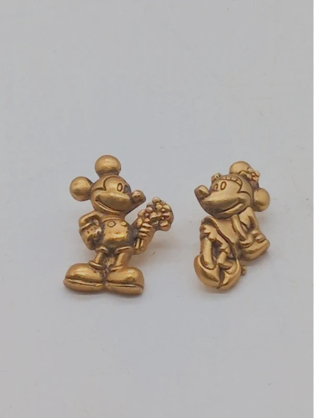 Vintage Gold Tone Disney Mickey & Minnie Mouse Lapel Pins Set